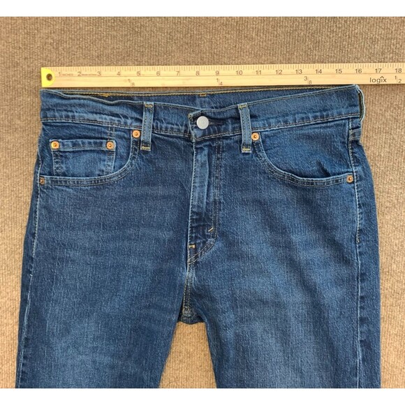 Levis 505 Jeans Mens 32x32 Straight Leg Whiskered Dark Wash Cotton Denim - Picture 3 of 9